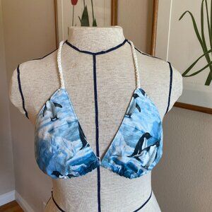 Handmade fabric & crochet bikini top adjustable festival top
